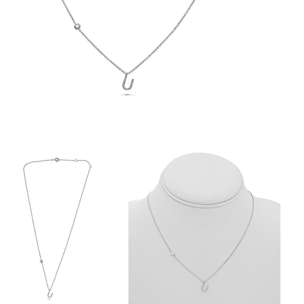 Roman & Jules - 14K White Gold U Initial Pendant Necklace with 0.09 Carat Round Diamond