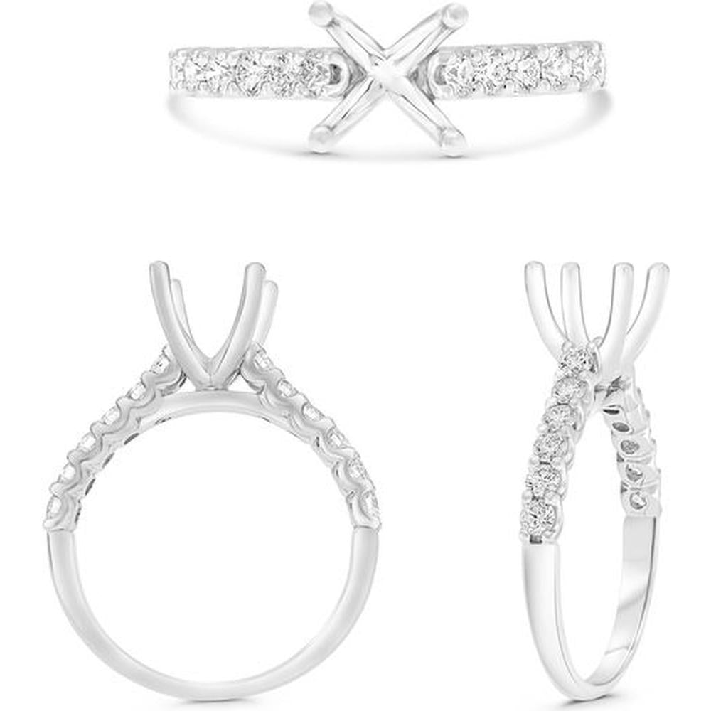 Roman & Jules - 14K White Gold U-Shape Shared Prong Diamond Ring - 0.46 Carat Total Diamond Weight