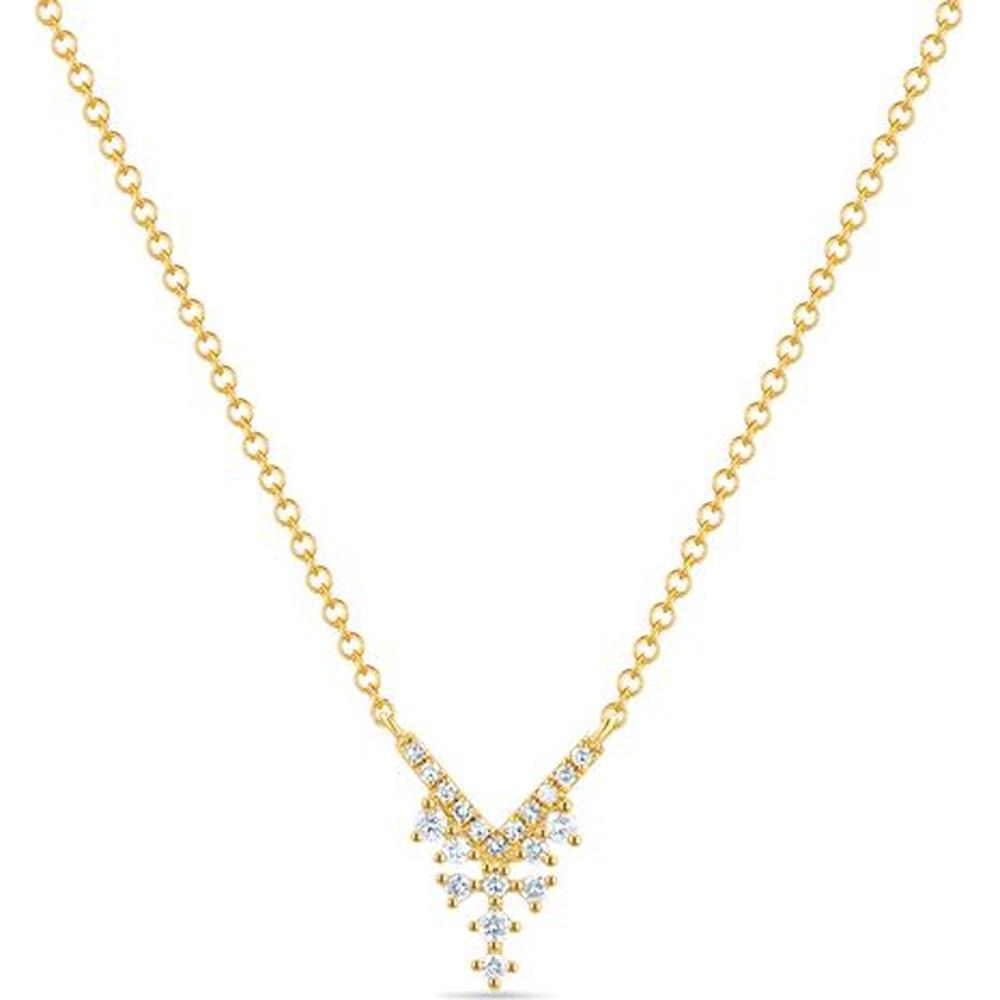 Roman & Jules - 14K White Gold V-Shaped Diamond Necklace with Round Diamonds - 0.11 Carat Total Diamond Weight