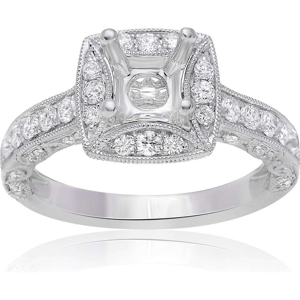 Roman & Jules - 14K White Gold Vintage Milgrain Engagement Ring with Round Brilliant Diamonds - 0.61 Carat Total Diamond Weight