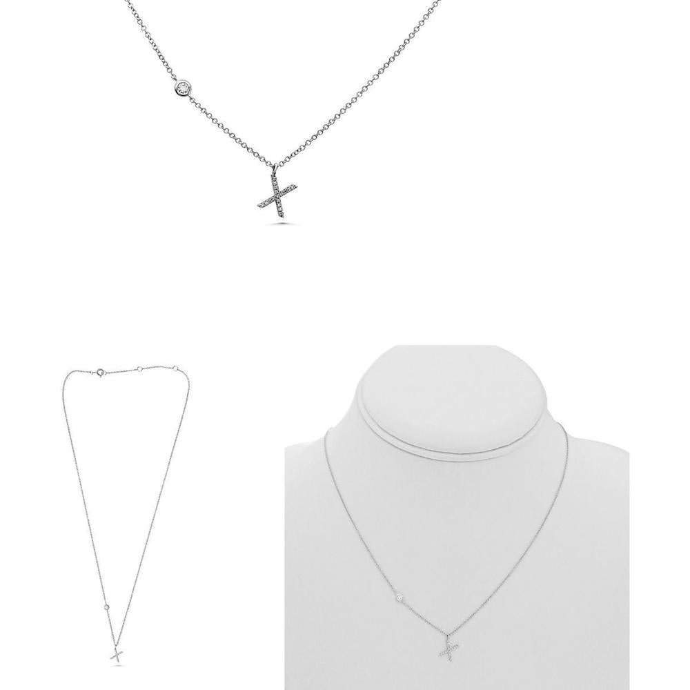 Roman & Jules - 14K White Gold W Initial X Necklace with 0.09 Round Diamond in Micropavé Setting