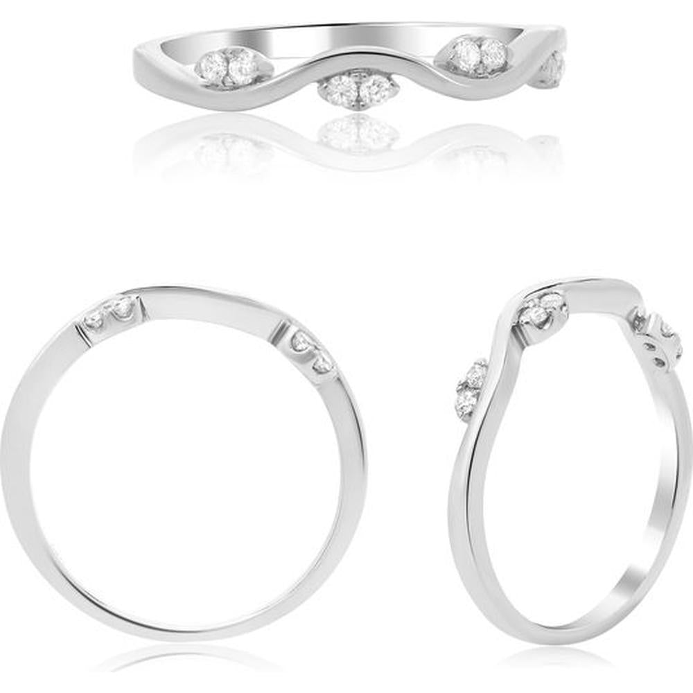 Roman & Jules - 14K White Gold Wave Band with Micropavé Set Round Diamonds - 0.09 Carat Total Diamond Weight