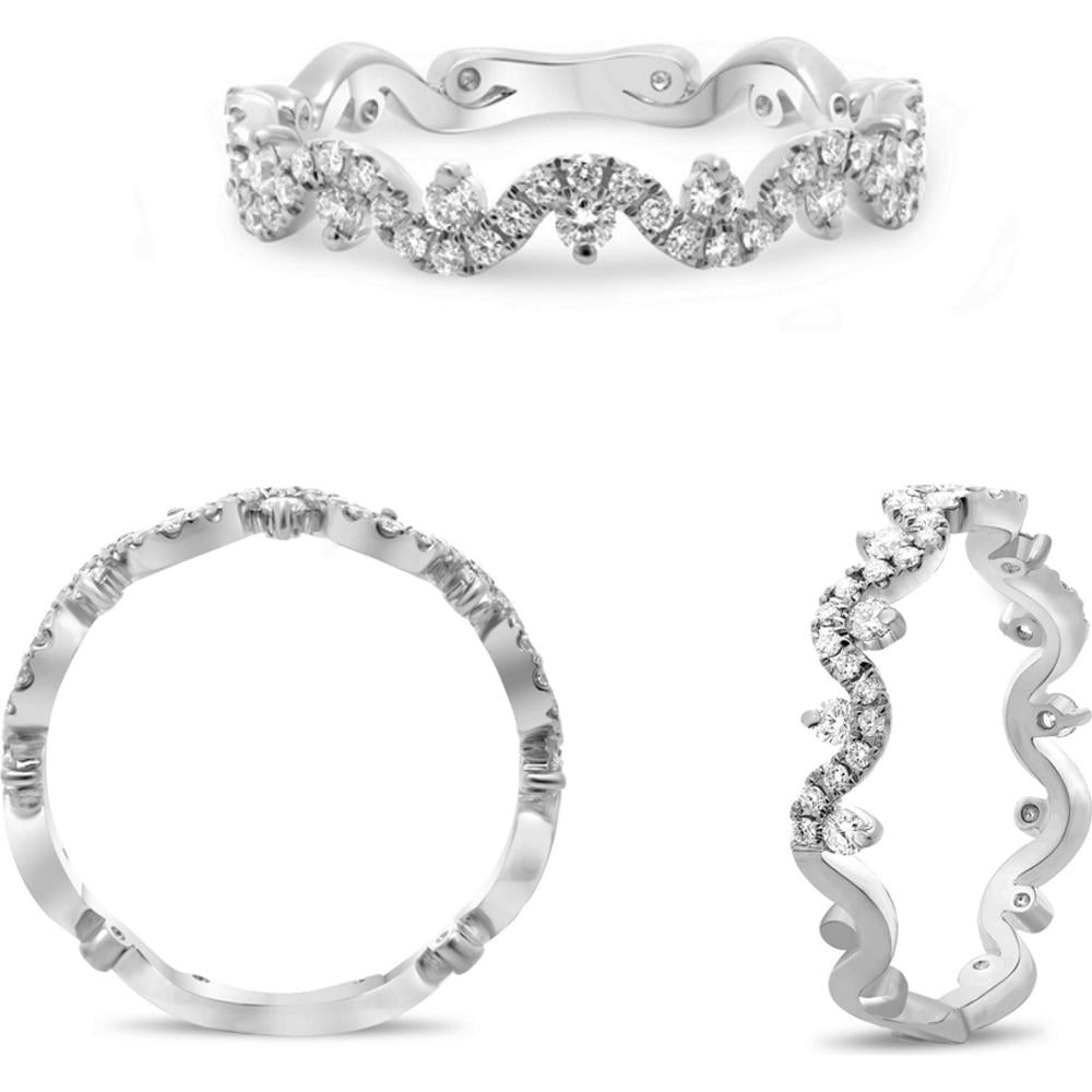 Roman & Jules - 14K White Gold Wavy Diamond Pave Band - 0.38 Carat Total Diamond Weight