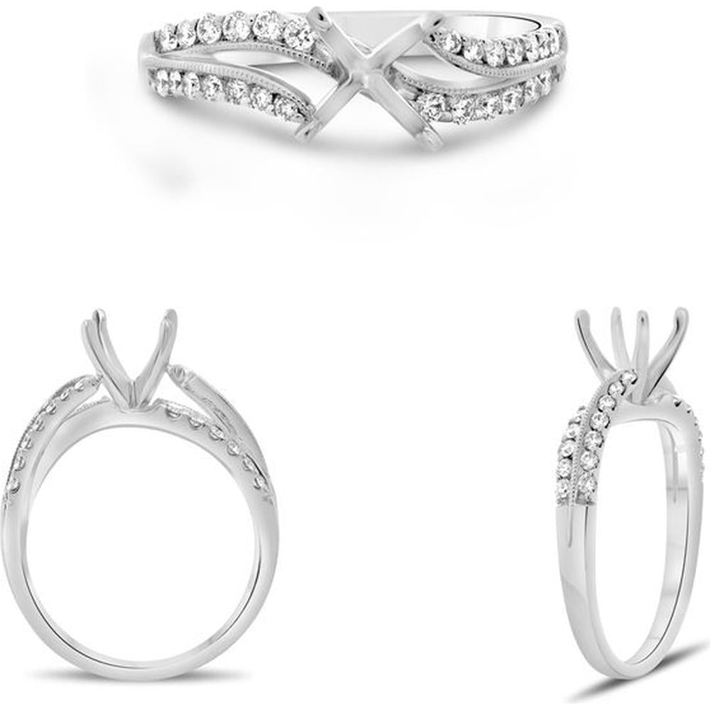 Roman & Jules - 14K White Gold Wavy Open Shank Engagement Ring with Round Diamonds - 0.33 Carat Total Diamond Weight