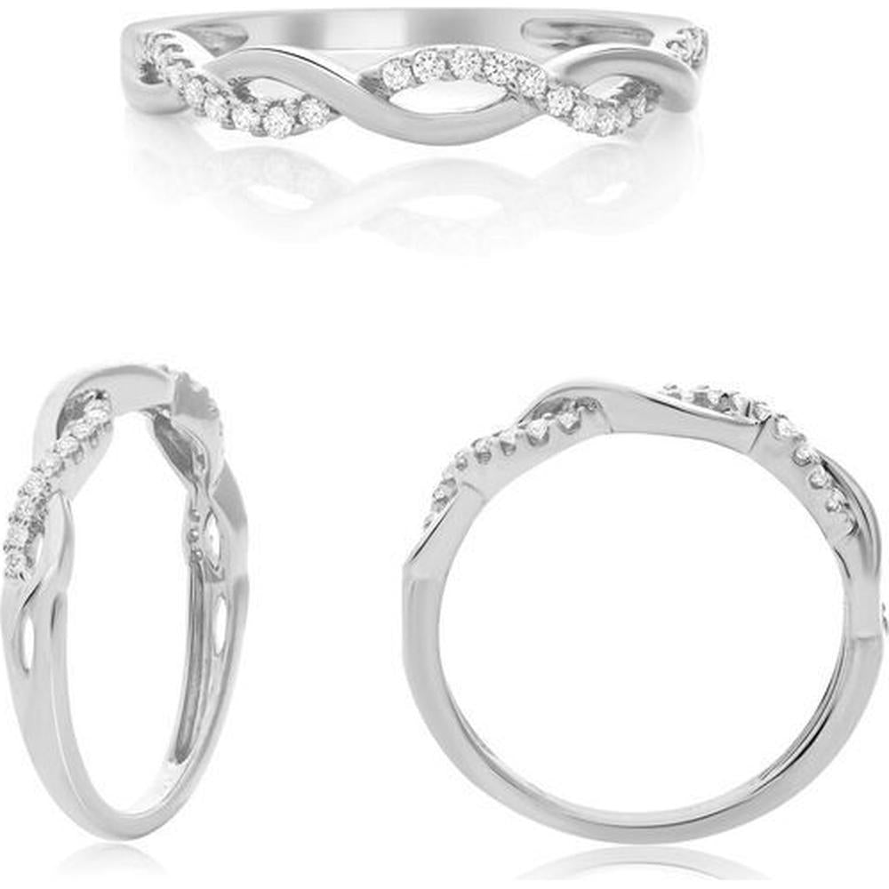 Roman & Jules - 14K White Gold Wedding Band with 0.13 Carat Round Brilliant Diamonds in Shared Prong Setting