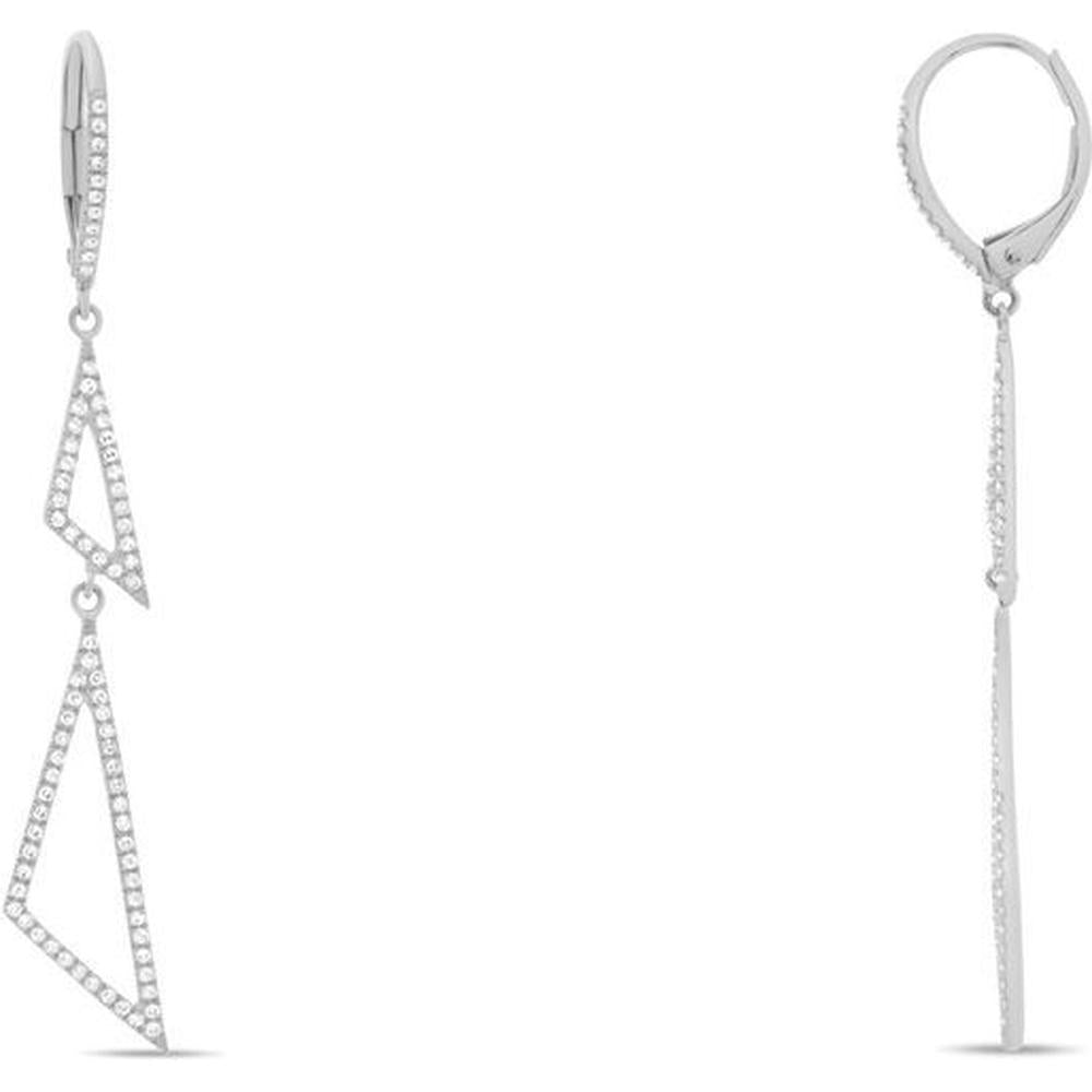 Roman & Jules - 14K White Gold White Diamond Double Triangle Drop Earrings - 0.37 Carat Total Diamond Weight