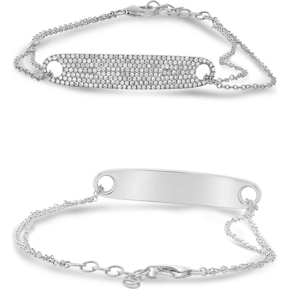 Roman & Jules - 14K White Gold White Diamond Tag Bracelet with Micropavé Set Round Diamonds - 0.52 Carat Total Diamond Weight