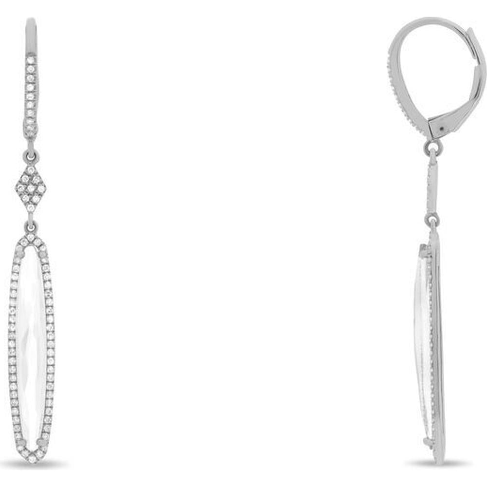 Roman & Jules - 14K White Gold White Topaz & Diamond Drop Earrings with Halo Design - 3.21 Carat Total Gem Weight