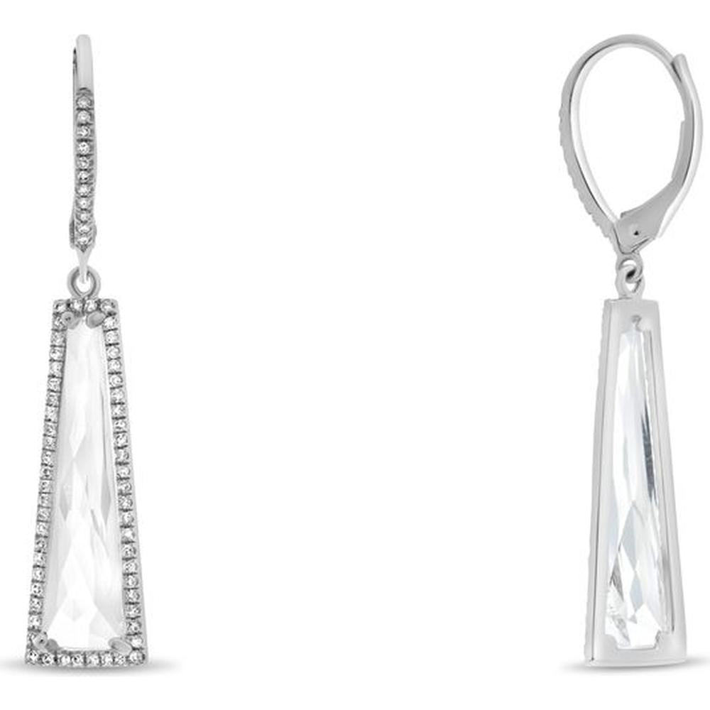 Roman & Jules - 14K White Gold White Topaz and Diamond Trapezoid Drop Earrings - 0.60 Carat Total Gem Weight