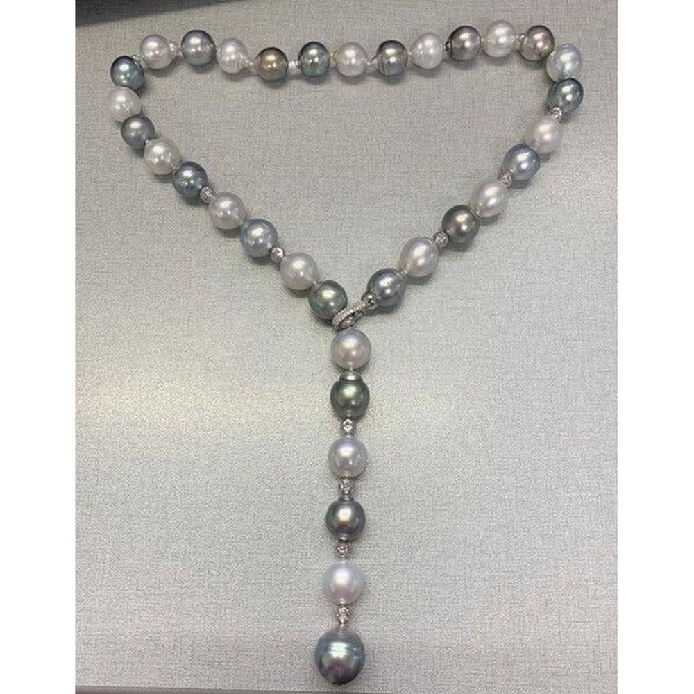 Roman & Jules - 14K White Gold Y-Drop Pearl Necklace with Graduated 13.6-10mm Baroque Pearls