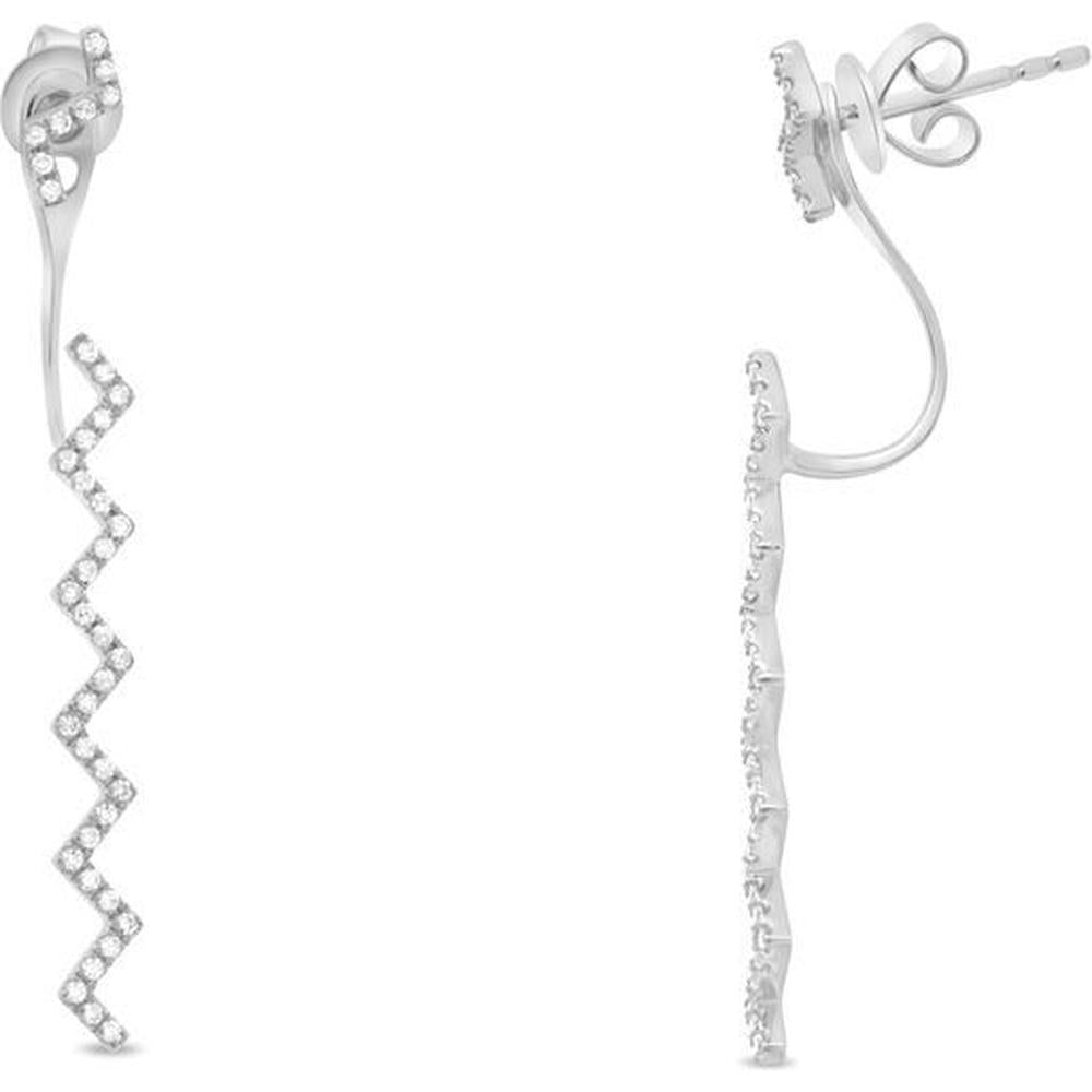 Roman & Jules - 14K White Gold Zig Zag Dangle Earrings with Micropavé Round Diamonds - 0.54 Carat Total Diamond Weight