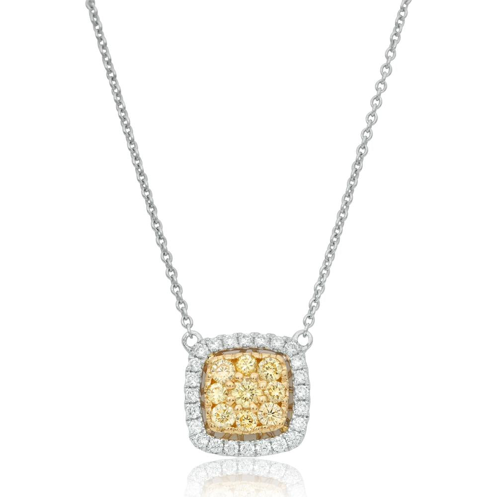 Roman & Jules - 14K White or Yellow Gold Square Cluster Necklace with Fancy Yellow Diamonds and Round White Diamonds - 0.67 Carat Total Diamond Weight