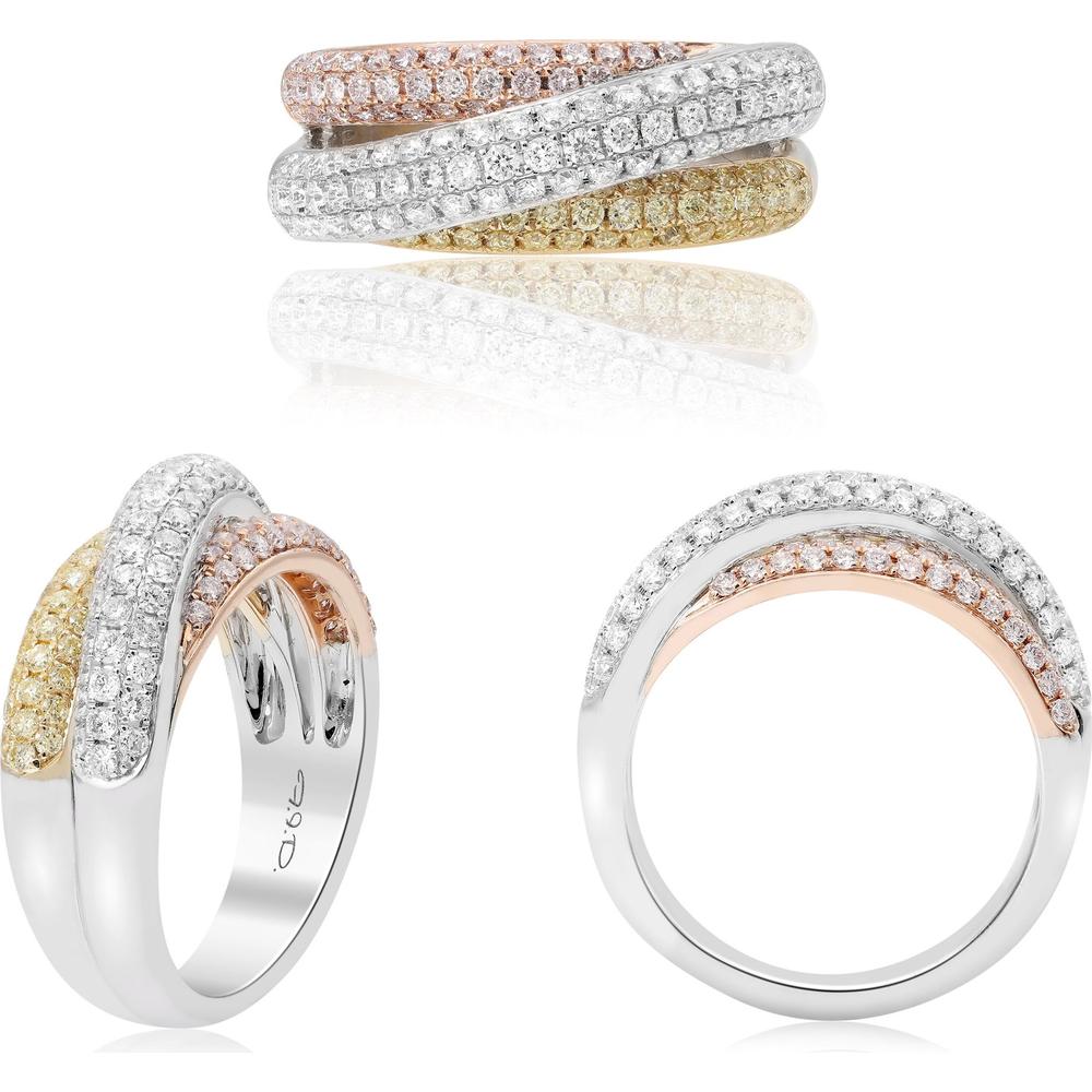 Roman & Jules - 14K White, Rose & Yellow Gold Overlapping Diamond Ring with Round White, Pink & Yellow Diamonds - 1.07 Carat Total Diamond Weight