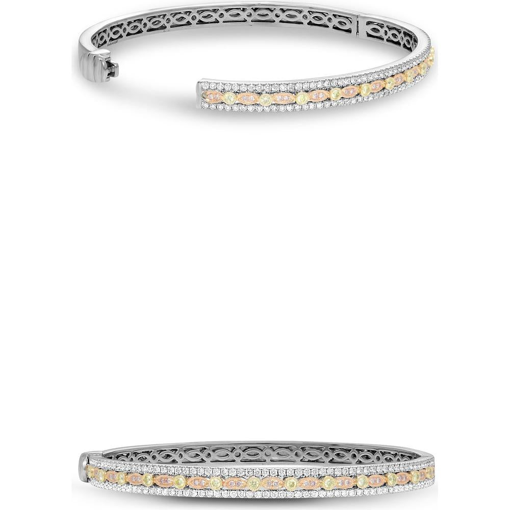 Roman & Jules - 14K White, Rose, and Yellow Gold Tri-Colored Geometric Diamond Bangle with Round Diamonds - 1.04 Carat Total Diamond Weight