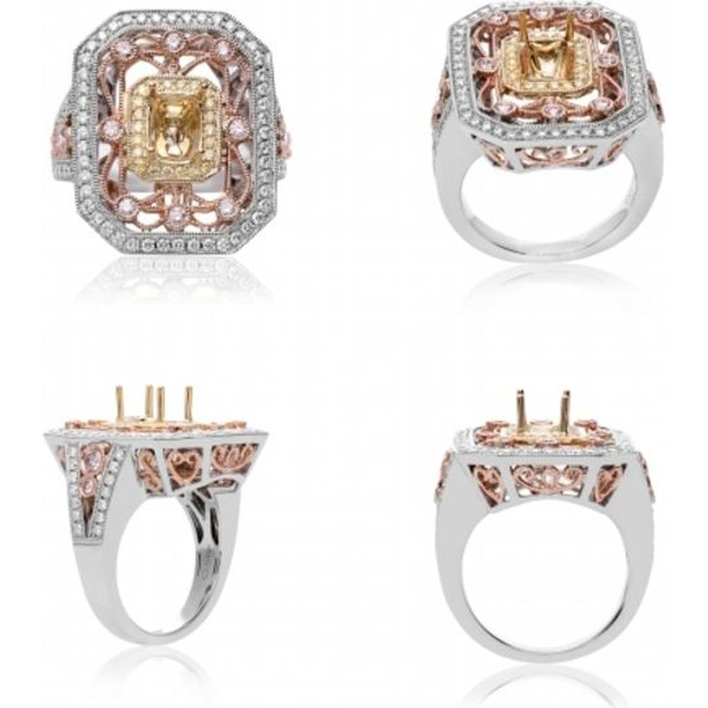 Roman & Jules - 14K White, Yellow, and Rose Gold Fancy Diamond Ring with Yellow, Pink, and Round Diamonds - 1.02 Carat Total Diamond Weight
