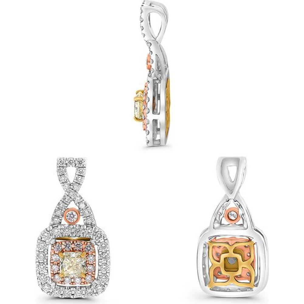 Roman & Jules - 14K White, Yellow, and Rose Gold Radiant Fancy Yellow Diamond Pendant with Round and Pink Accent Diamonds - 1.02 Carat Total Diamond Weight