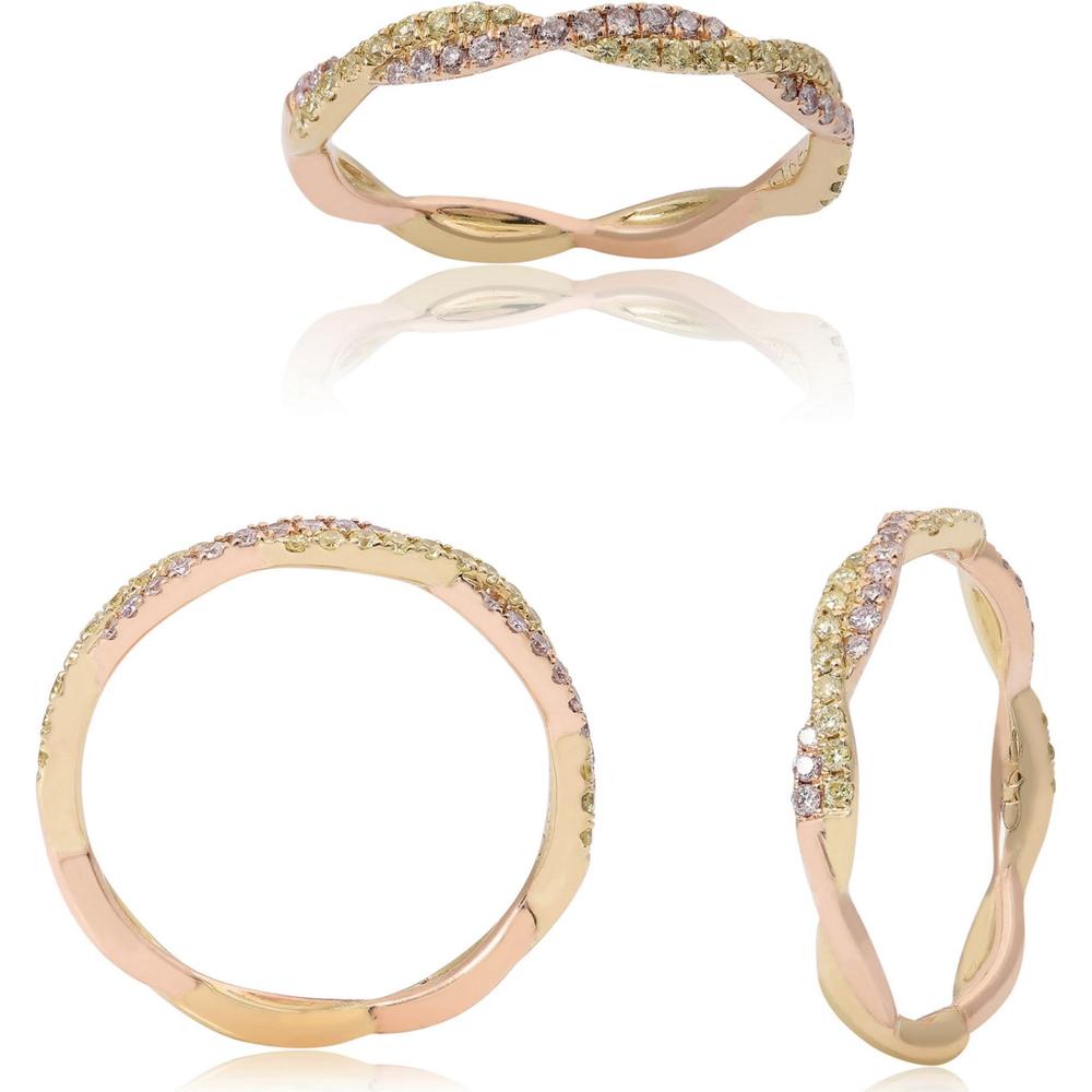 Roman & Jules - 14K Yellow and Rose Gold Band Ring with Yellow and Pink Round Diamonds - 0.27 Carat Total Diamond Weight
