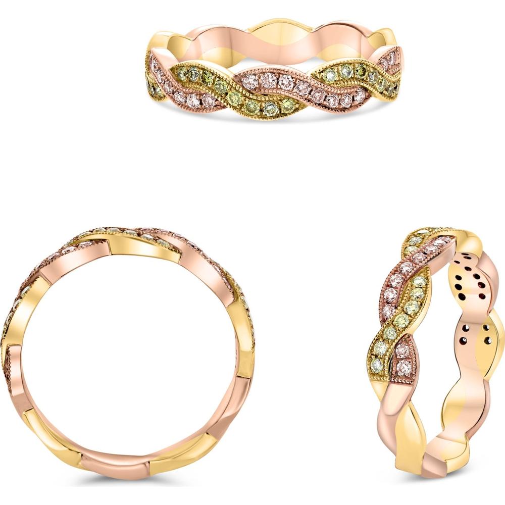 Roman & Jules - 14K Yellow & Rose Gold Ring with Round Pink and Yellow Diamonds - 0.30 Carat Total Diamond Weight