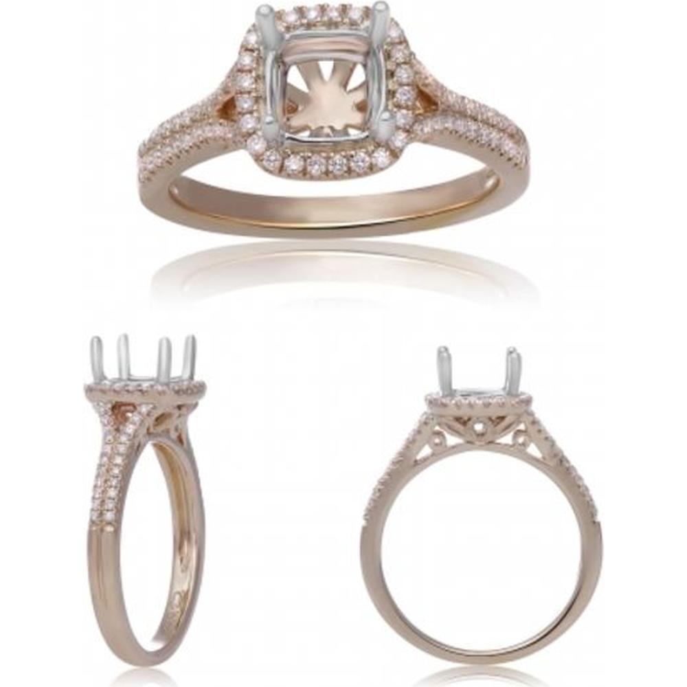 Roman & Jules - 14K Yellow and White Gold Cushion Cut Diamond Halo Ring - 0.50 Carat Total Diamond Weight