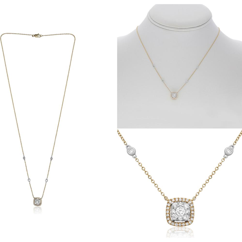 Roman & Jules - 14K Yellow and White Gold Cushion Diamond Necklace with Round and Black Diamonds - 0.41 Carat Total Diamond Weight