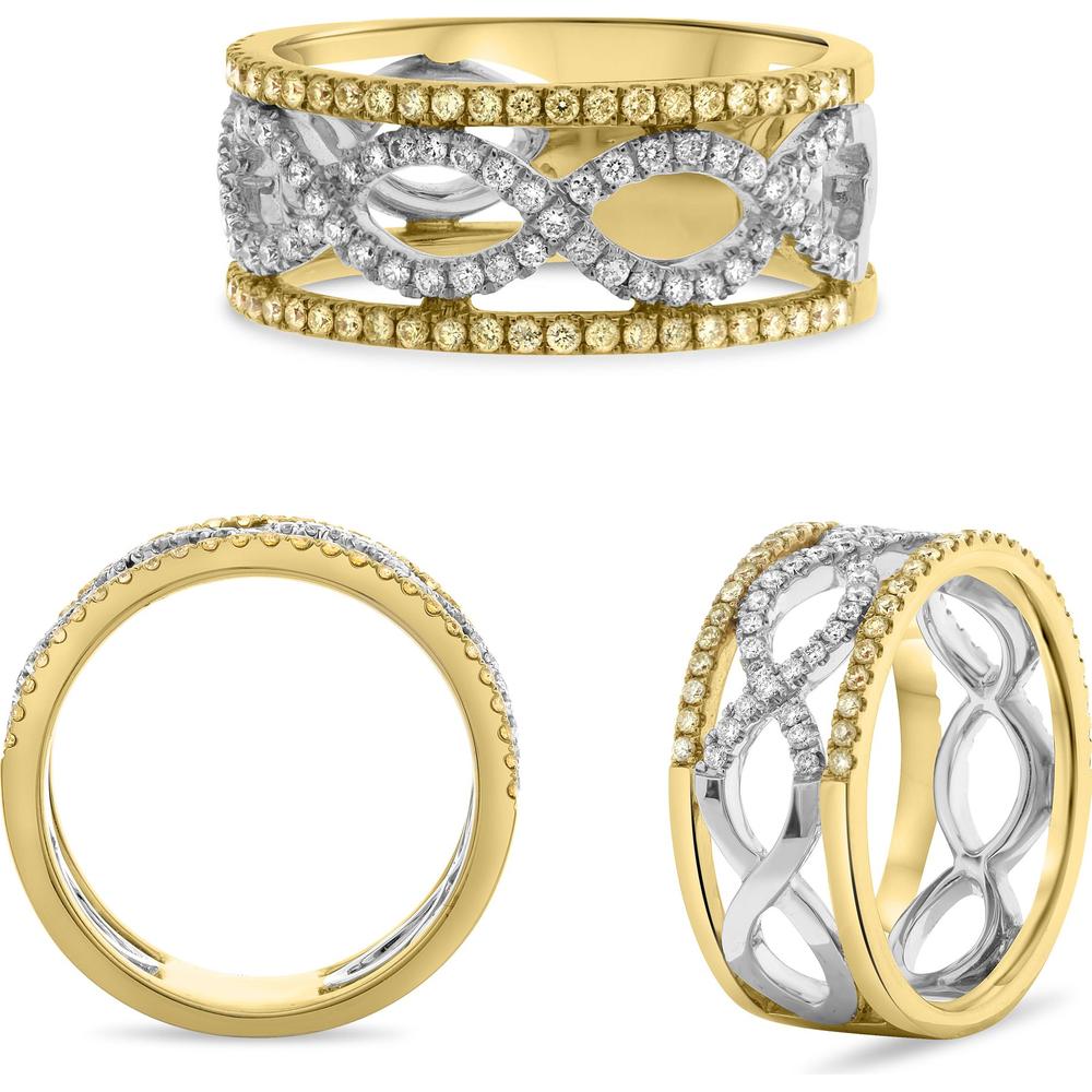 Roman & Jules - 14K Yellow and White Gold Fancy Yellow Diamond Band with Round Diamonds - 0.57 Carat Total Diamond Weight
