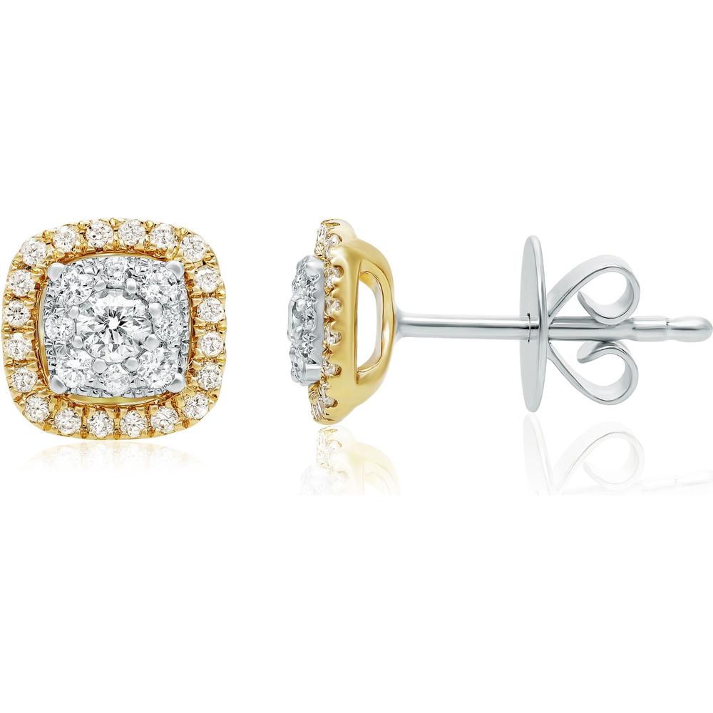 Roman & Jules - 14K Yellow and White Gold Halo Diamond Stud Earrings - 0.46 Carat Total Diamond Weight