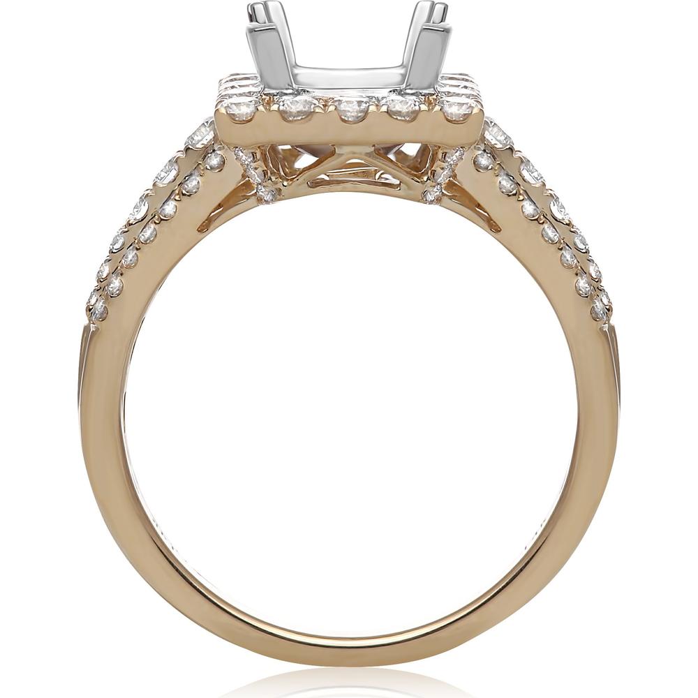 Roman & Jules - 14K Yellow and White Gold Princess Cut Diamond Ring with Halo - 1.08 Carat Total Diamond Weight