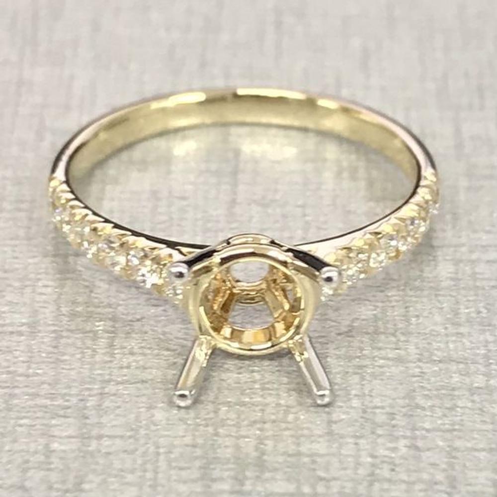 Roman & Jules - 14K Yellow and White Gold Round Diamond Ring with French Pavé Setting - 0.32 Carat Total Diamond Weight