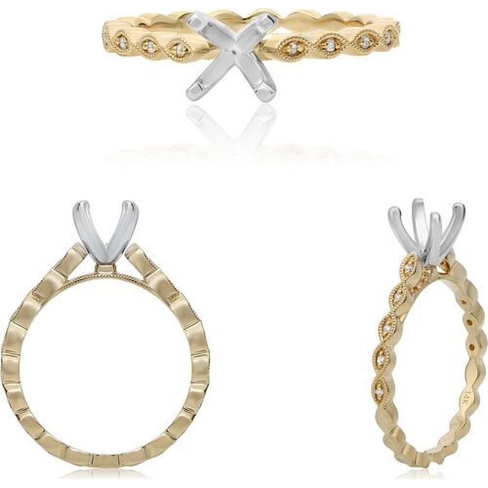 Roman & Jules - 14K Yellow and White Gold Round Diamond Twist Band Ring - 0.03 Carat Total Diamond Weight