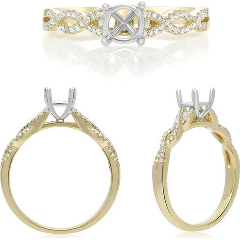 Roman & Jules - 14K Yellow and White Gold Twist Band with 0.16 Carat Round Diamond Center Stone