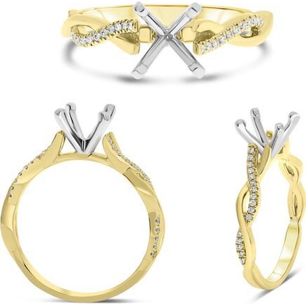 Roman & Jules - 14K Yellow and White Gold Twist Design Ring with 0.11 Carat Round Diamond Micropavé Setting