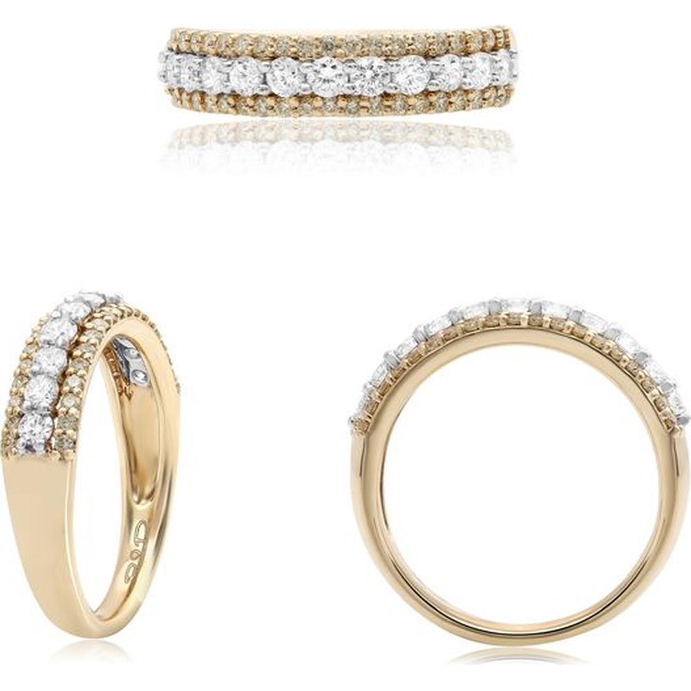 Roman & Jules - 14K Yellow and White Gold Two-Tone Diamond Band with Round Diamonds and Fancy Yellow Diamond - 0.80 Carat Total Diamond Weight