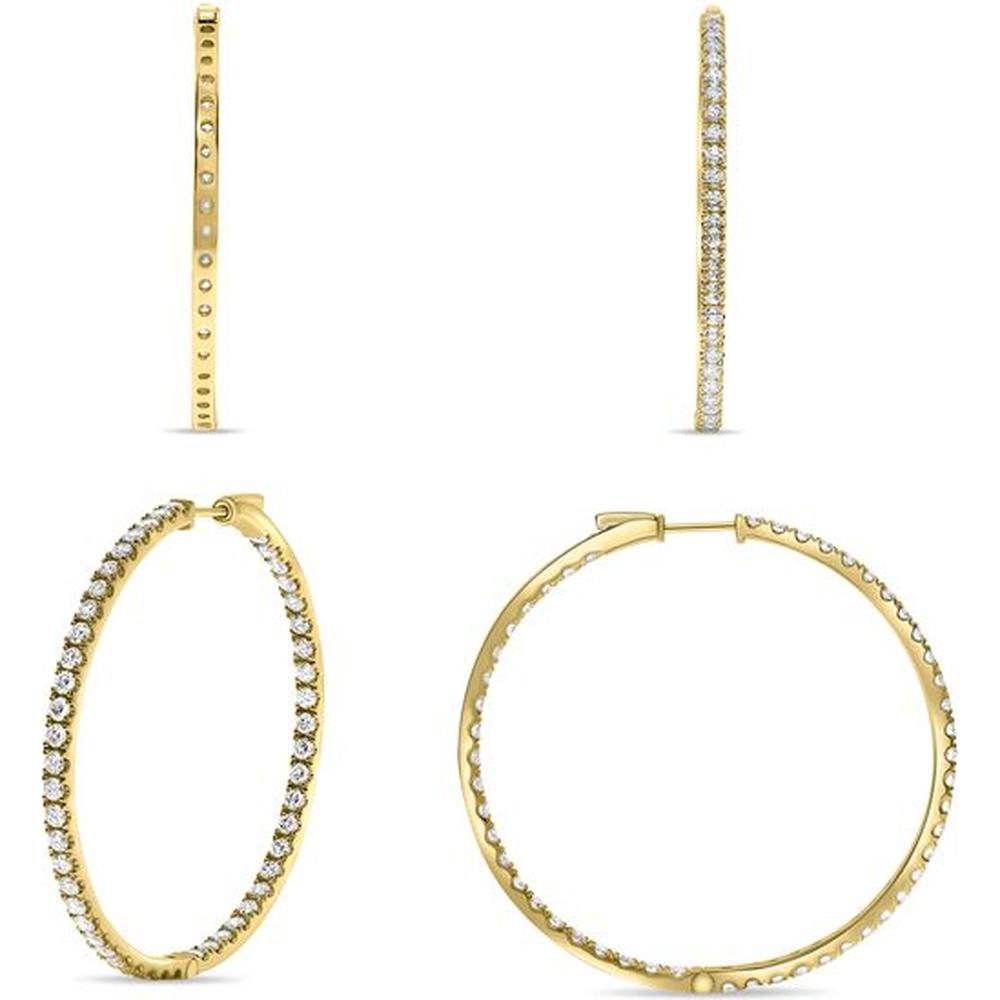 Roman & Jules - 14K Yellow Gold 1.5" Hoop Earrings with Micropavé Set 3.00 Carat Round Diamonds