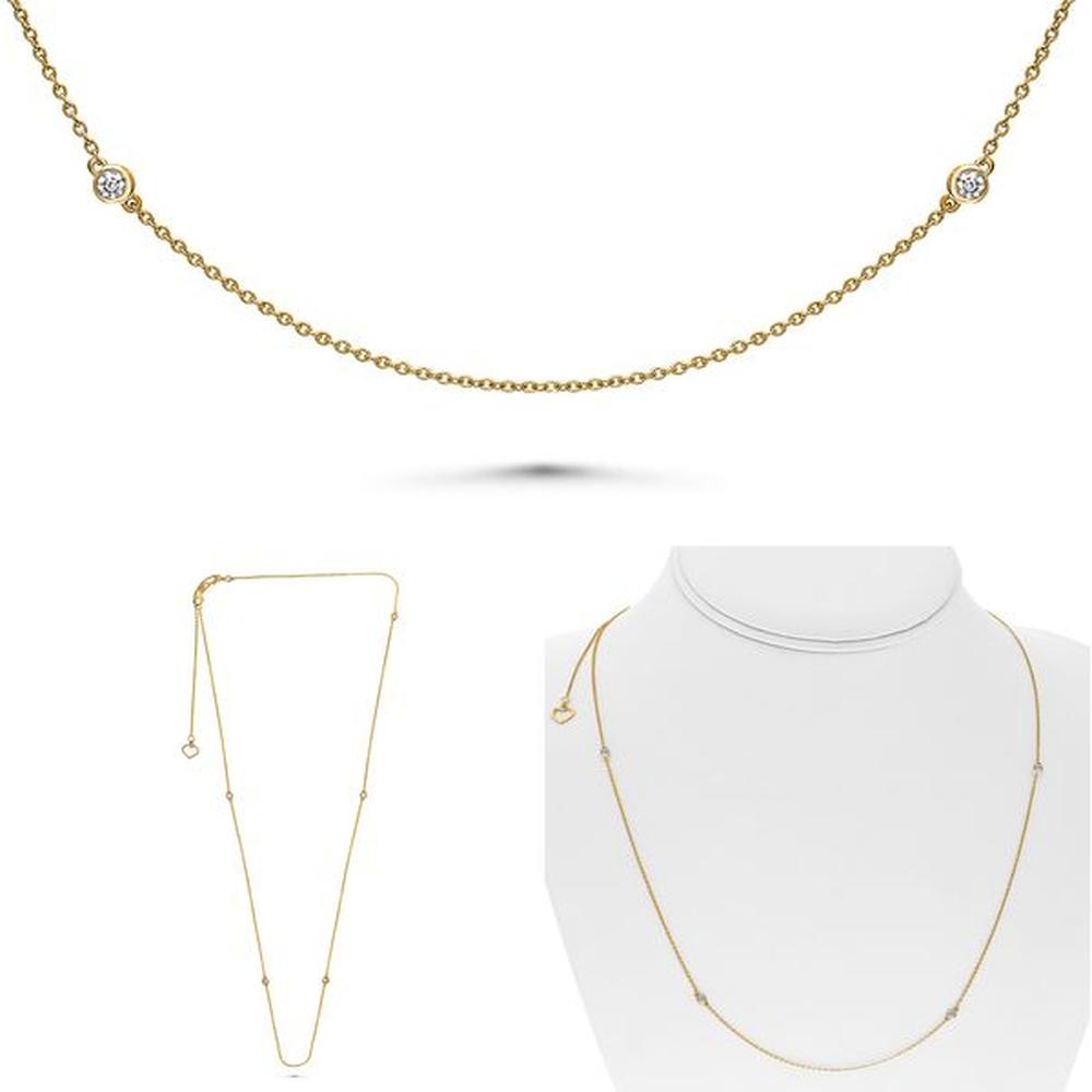 Roman & Jules - 14K Yellow Gold 24" Diamond Necklace with 6 Bezel-Set Round Diamonds - 0.28 Carat Total Diamond Weight