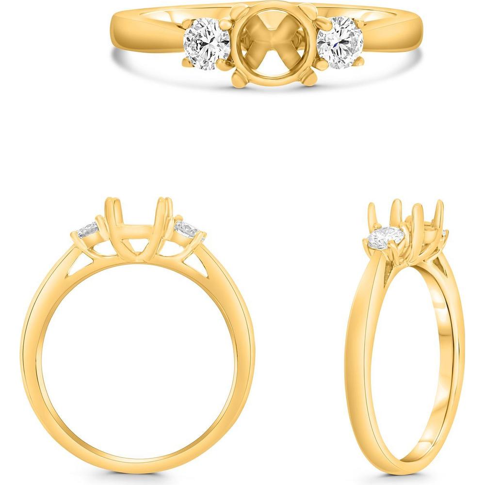 Roman & Jules - 14K Yellow Gold 3-Stone Diamond Semi-Mount Ring with Round Diamonds - 0.36 Carat Total Diamond Weight