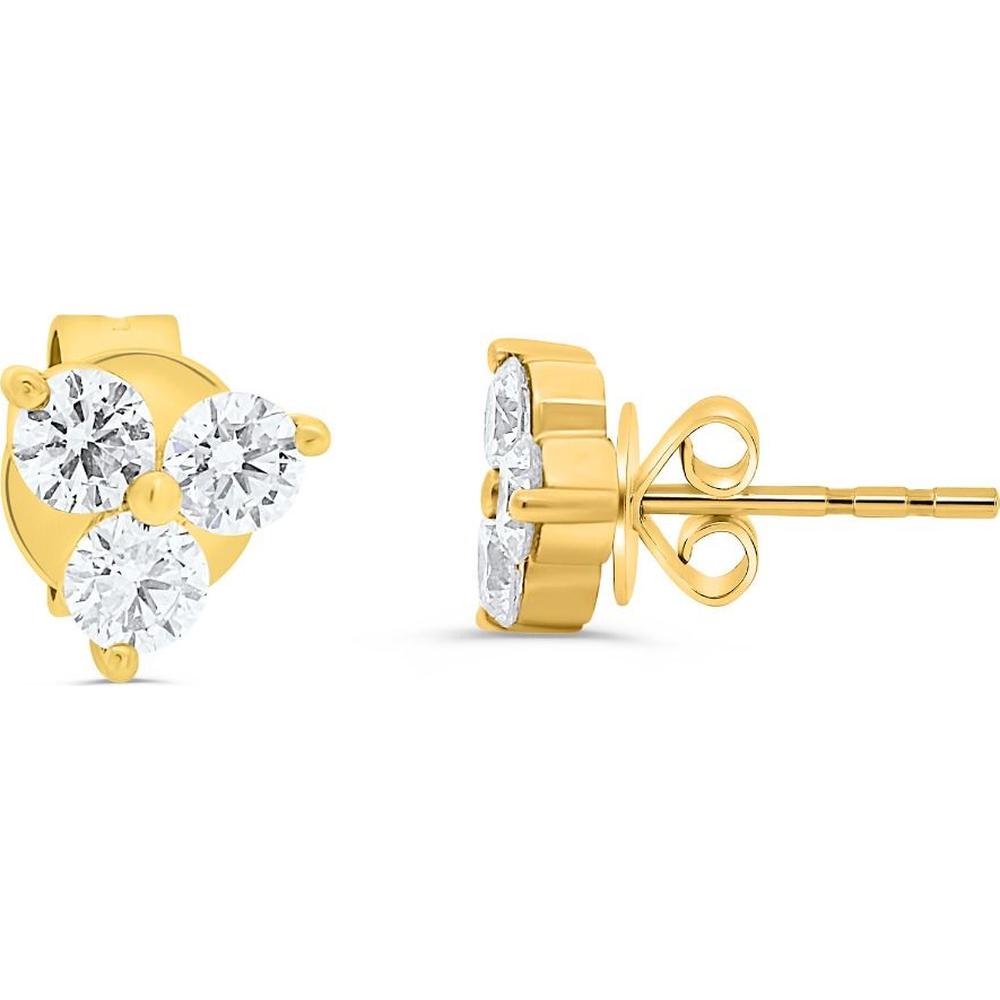 Roman & Jules - 14K Yellow Gold 3-Stone Round Diamond Stud Earrings - 1.5 Carat Total Diamond Weight