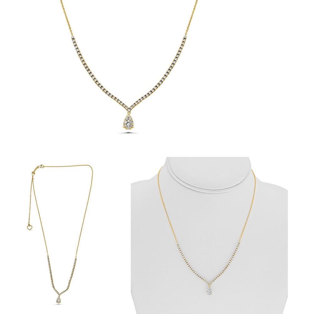 Roman & Jules - 14K Yellow Gold Adjustable Y Necklace with 1.00 Carat Round Diamond Cluster Pendant