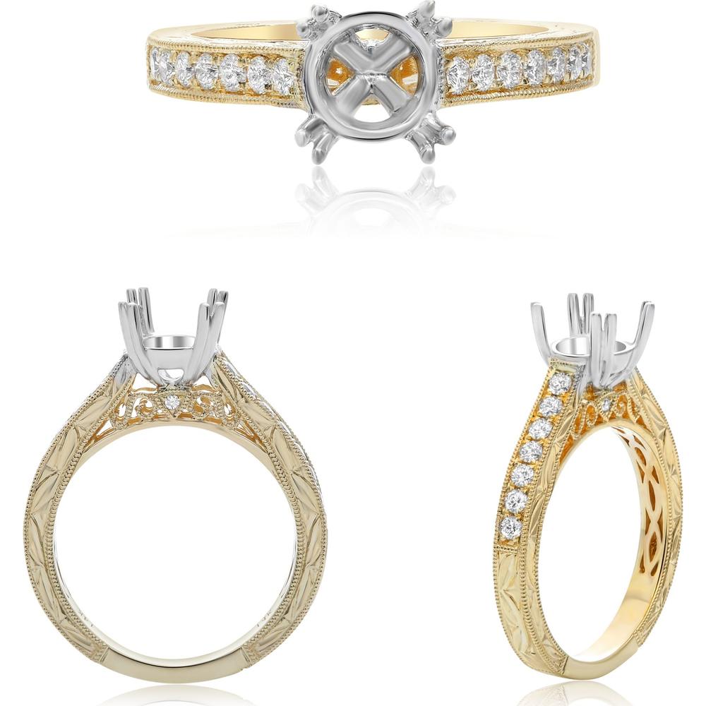 Roman & Jules - 14K Yellow Gold and White Gold Round Diamond Ring - 0.33 Carat Total Diamond Weight