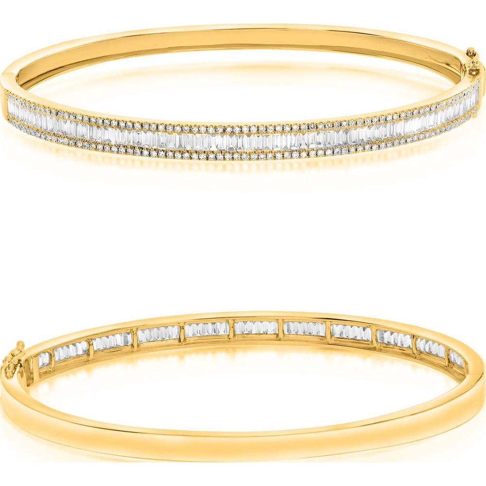 Roman & Jules - 14K Yellow Gold Baguette and Round Diamond Bangle - 1.87 Carat Total Diamond Weight