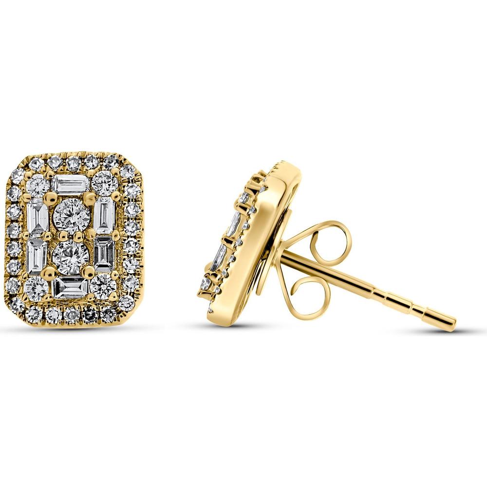 Roman & Jules - 14K Yellow Gold Baguette and Round Diamond Cluster Stud Earrings - 0.52 Carat Total Diamond Weight