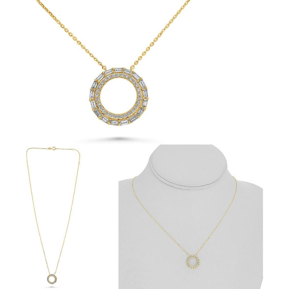 Roman & Jules - 14K Yellow Gold Baguette and Round Diamond Halo Necklace - 0.40 Carat Total Diamond Weight