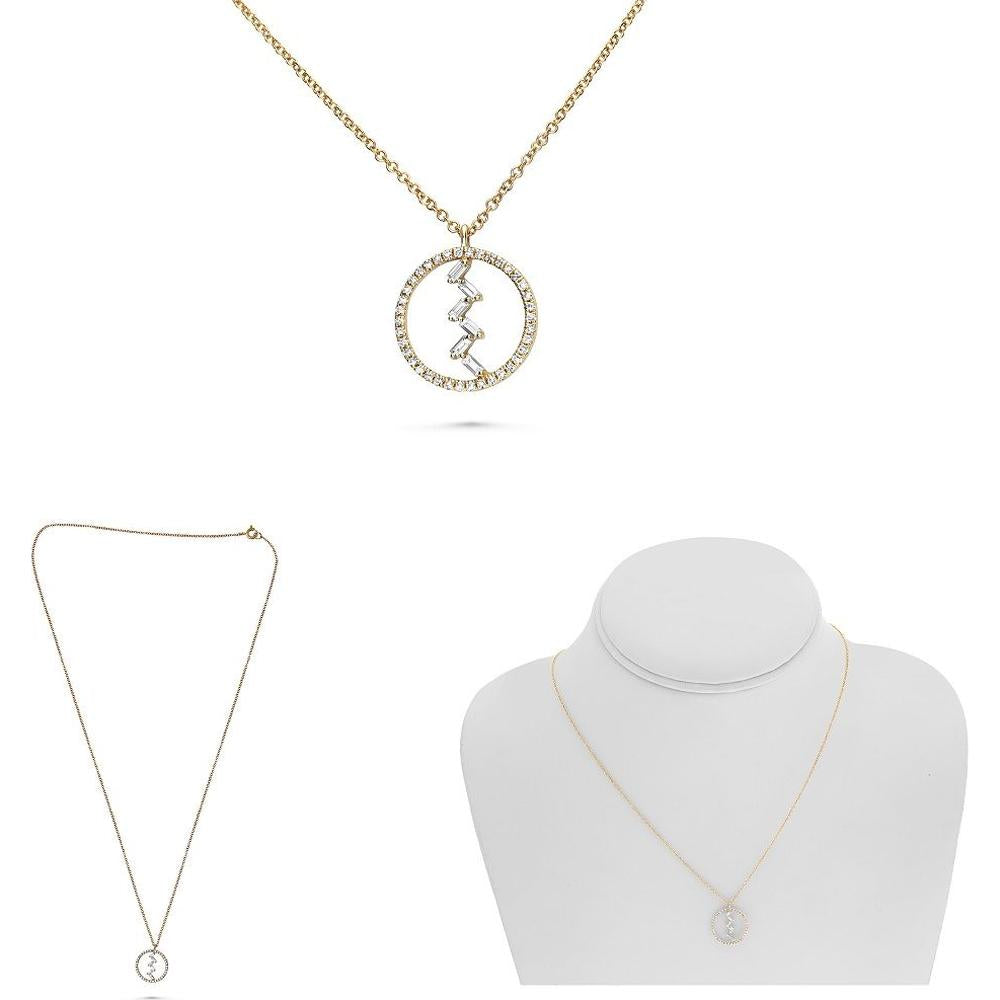 Roman & Jules - 14K Yellow Gold Baguette and Round Diamond Necklace - 0.21 Carat Total Diamond Weight