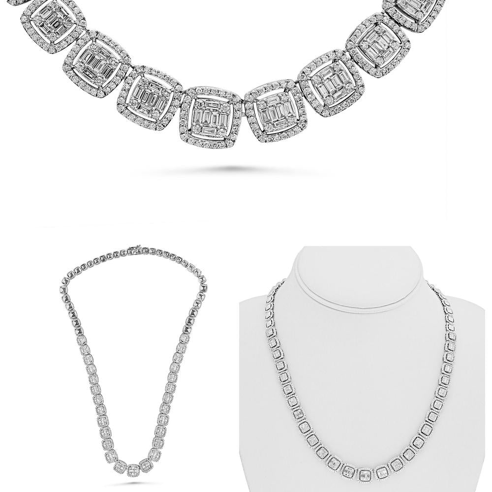 Roman & Jules - 14K Yellow Gold Baguette and Round Diamond Necklace - 6.56 Carat Total Diamond Weight
