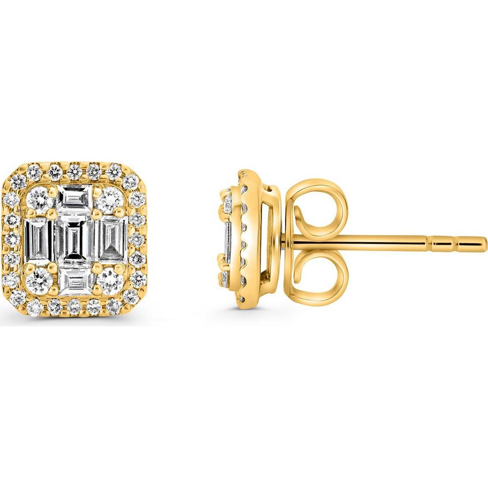 Roman & Jules - 14K Yellow Gold Baguette and Round Diamond Stud Earrings - 0.53 Carat Total Diamond Weight