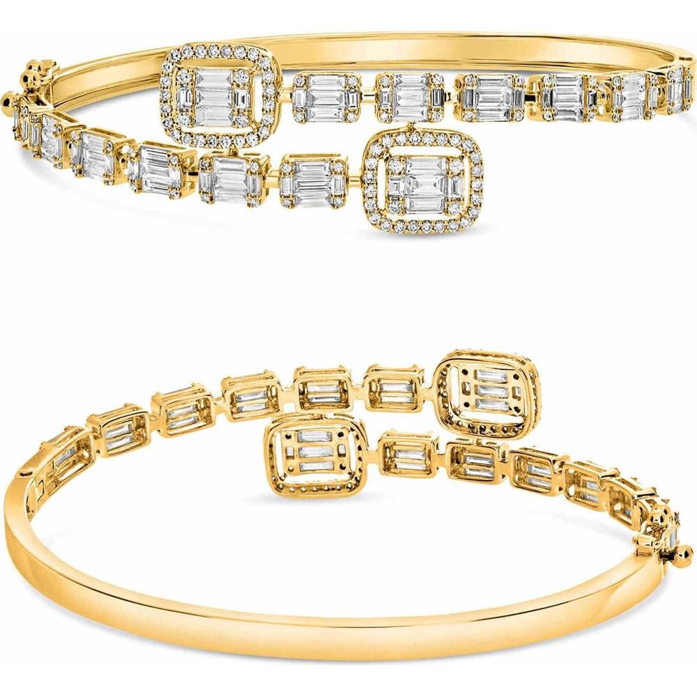 Roman & Jules - 14K Yellow Gold Baguette Diamond Bangle with Round and Baguette Diamonds - 2.33 Carat Total Diamond Weight