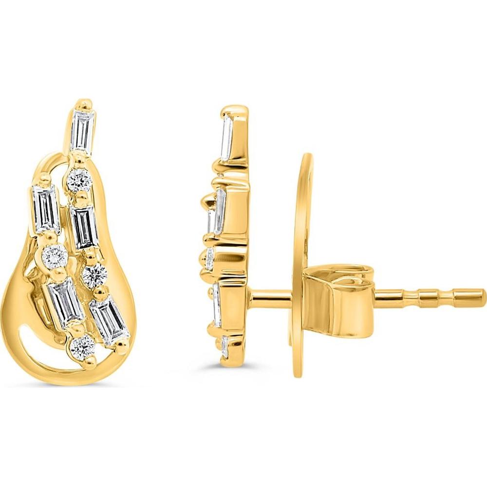 Roman & Jules - 14K Yellow Gold Baguette Diamond Stud Earrings with Round Diamond Accent - 0.30 Carat Total Diamond Weight