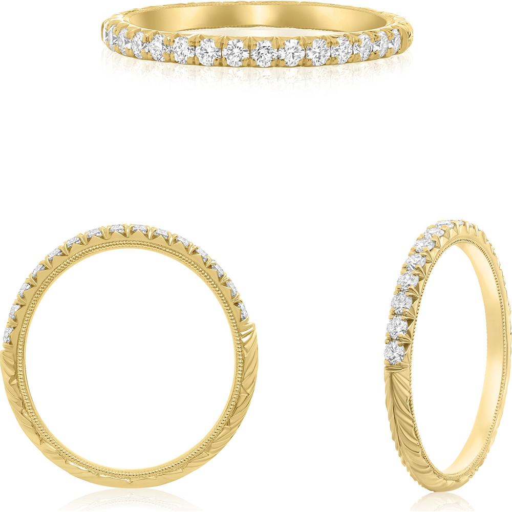 Roman & Jules - 14K Yellow Gold Band with French Pave Set Round Diamonds - 0.56 Carat Total Diamond Weight