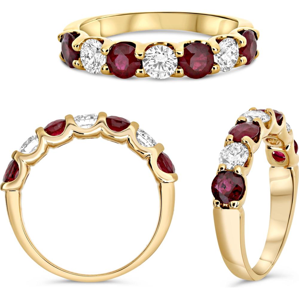 Roman & Jules - 14K Yellow Gold Band with Round Ruby and Diamond Accents - 0.86 Carat Total Gem Weight