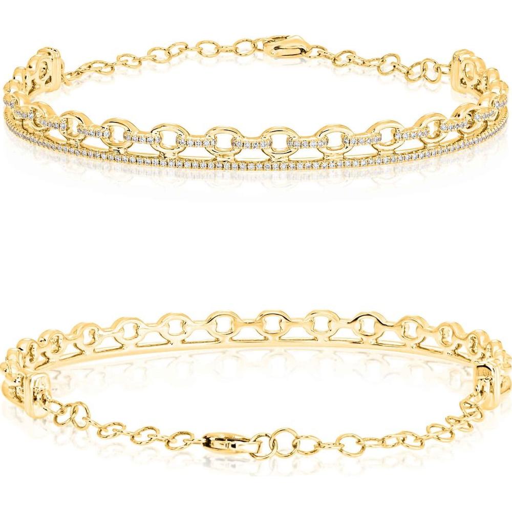 Roman & Jules - 14K Yellow Gold Bangle Bracelet with Round Diamonds - 0.39 Carat Total Diamond Weight