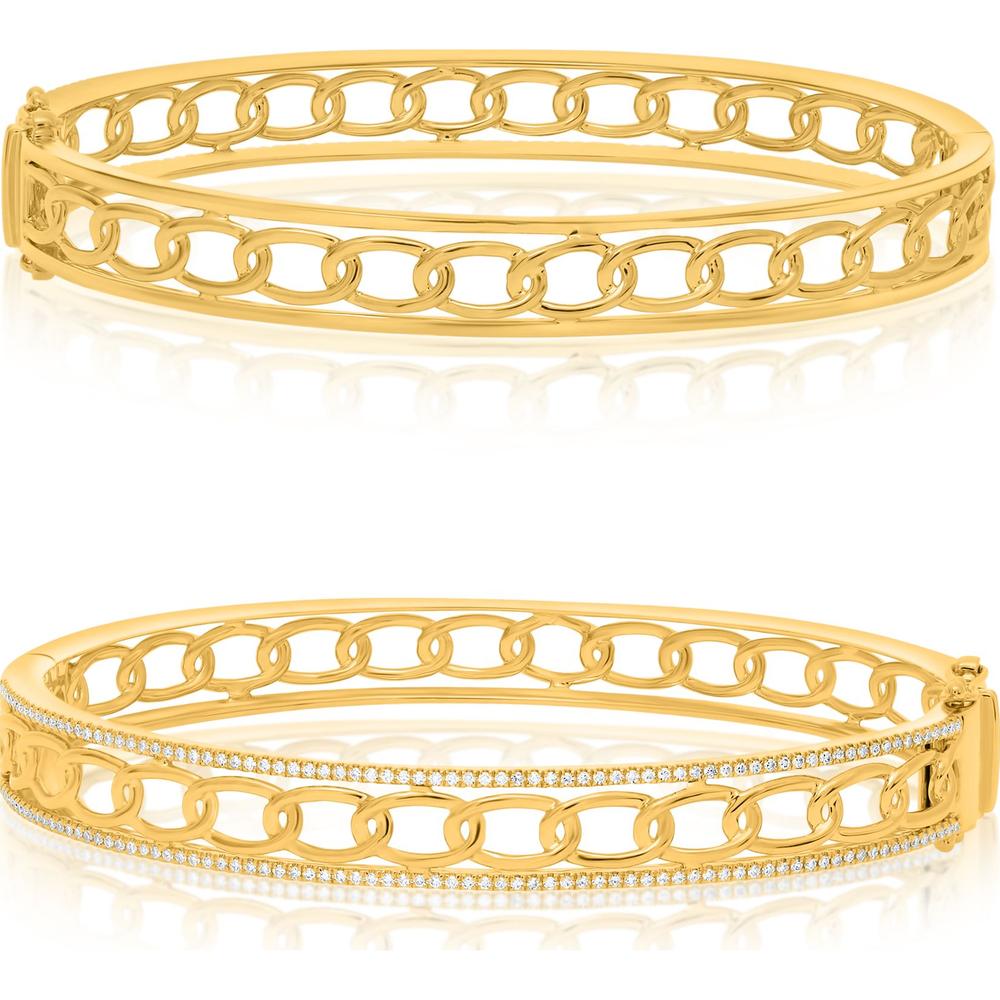 Roman & Jules - 14K Yellow Gold Bangle with 0.33 Carat Round Diamonds in Micropavé Setting